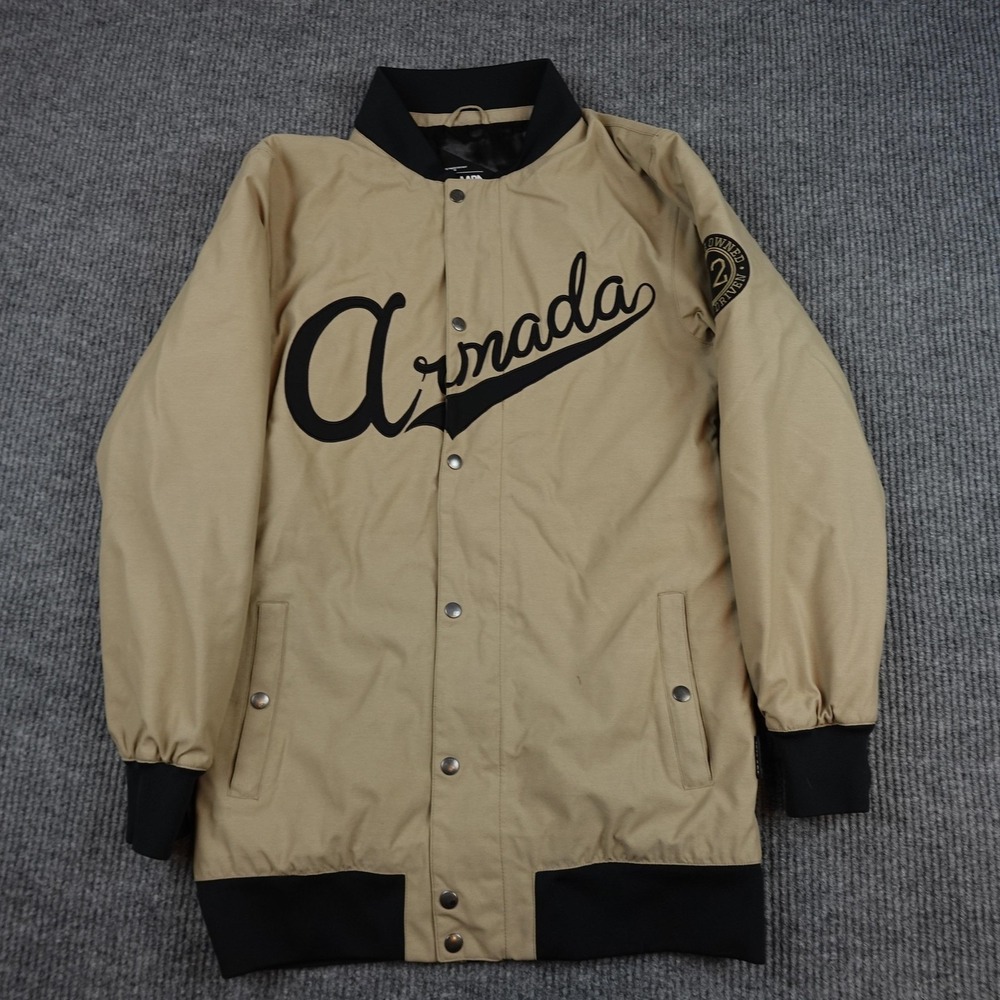 Armada Ski Jacket Mens Small Beige Snap Front Insulated Waterproof Nylon Winter